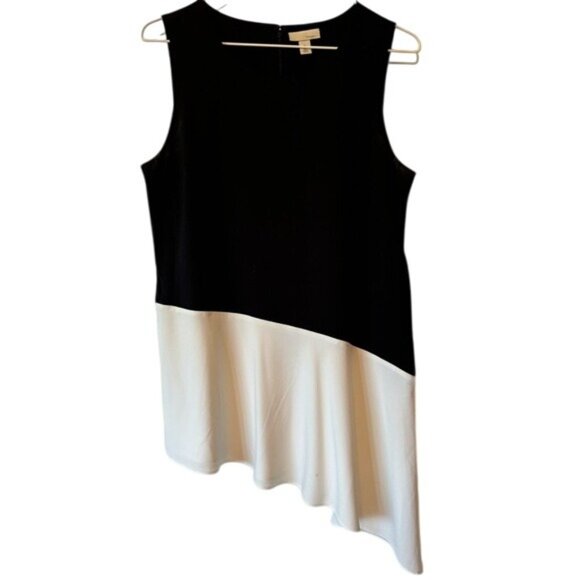 Halogen Tops - Halogen Black Cream Colorblock Sleeveless Blouse Asymmetrical Hem, Medium
